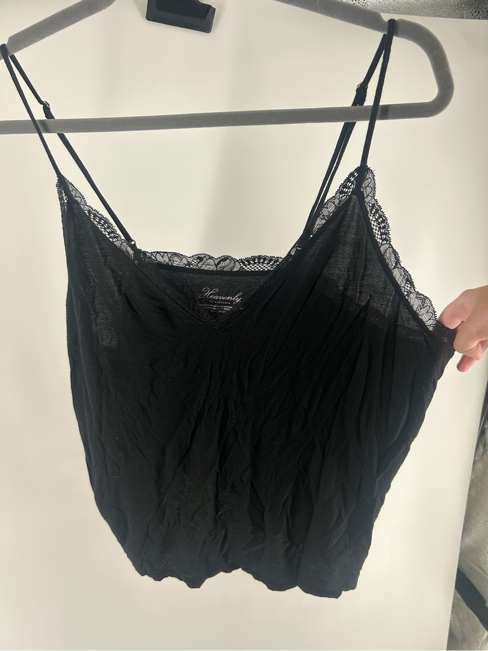 Heavenly by Victoria secret Black Lace Trim Cami Tank Top